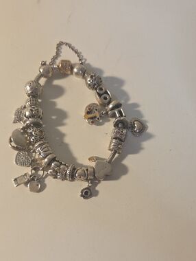 Pandora Silver Charm Bracelet with Heart and Mixed Charms 23 Chams